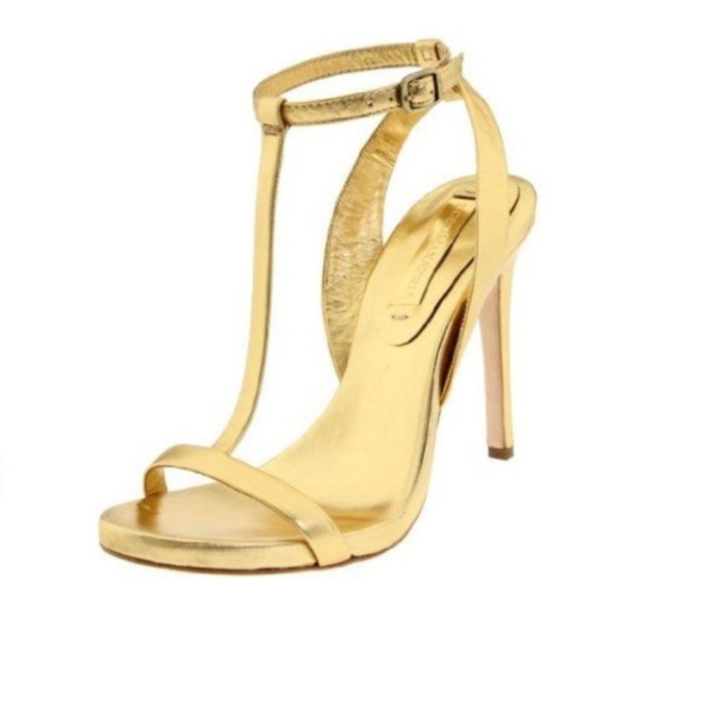 BNIB BCBG gold leather calfskin heels sandals